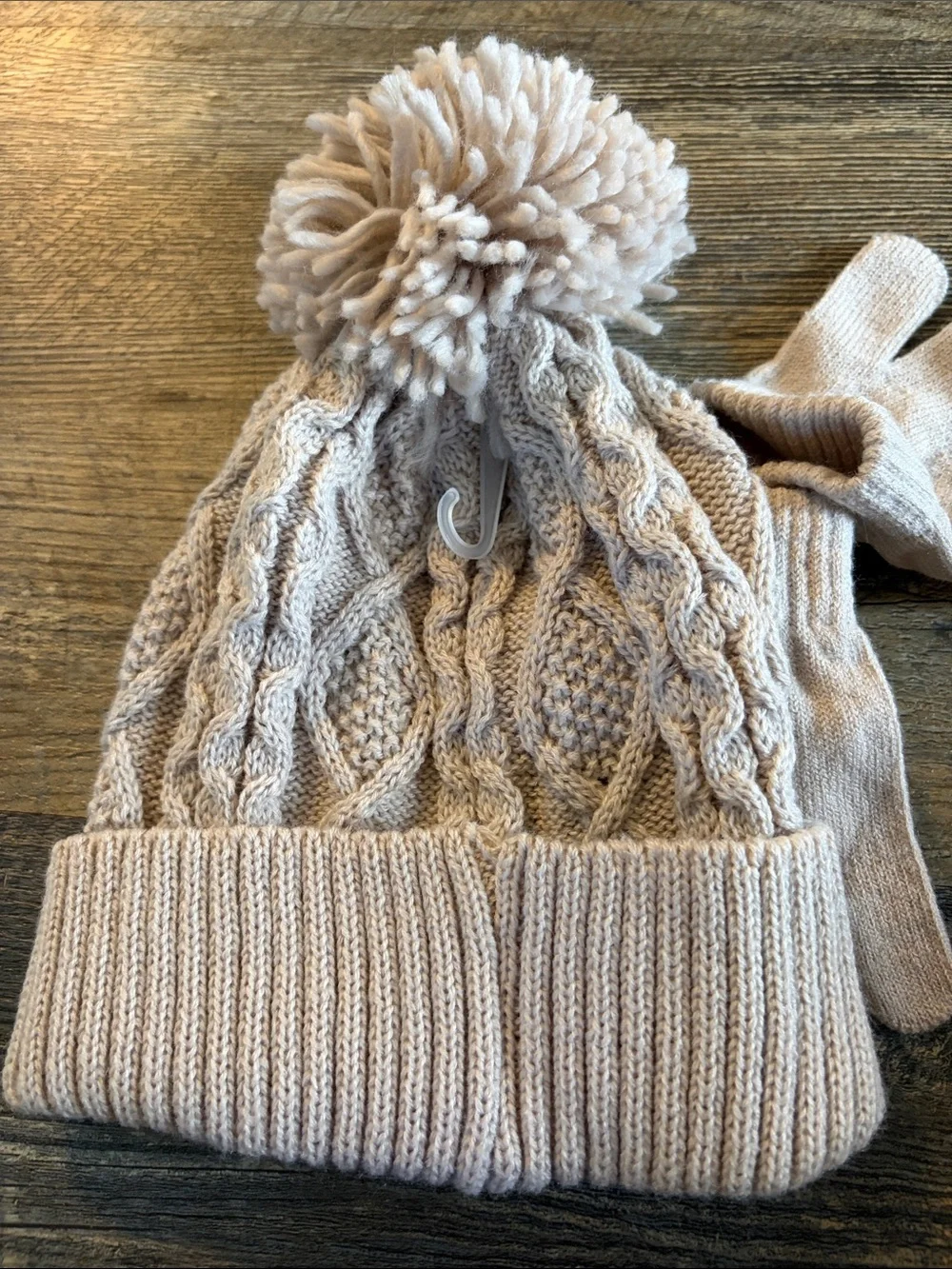 & Co Kids Pom Pom Beanie and Gloves Set - Cream
